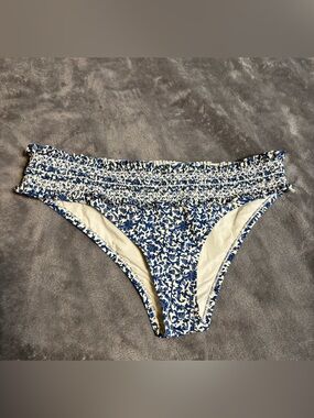 Tory Burch Blue and White Floral Smocked Bikini Bottoms